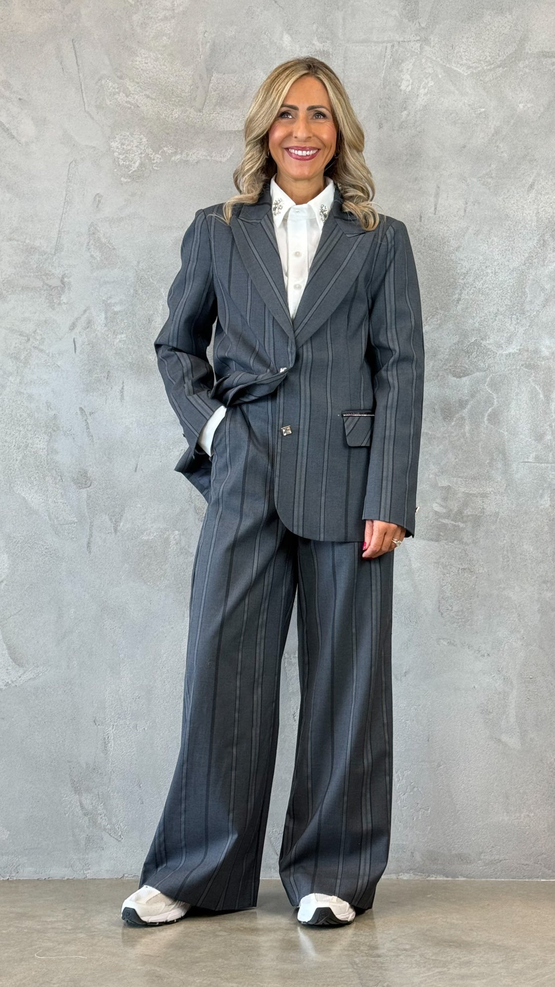 Tailleur Gessato Rinascimento Completo Tailleur Pantalone Grigio