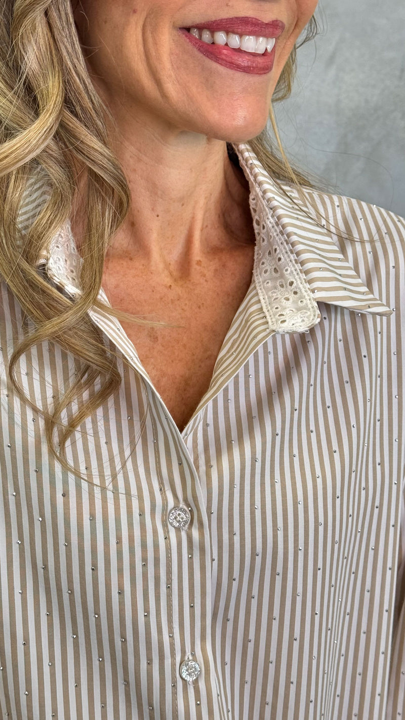 CAMICIA A RIGHE CON SWAROVSKI