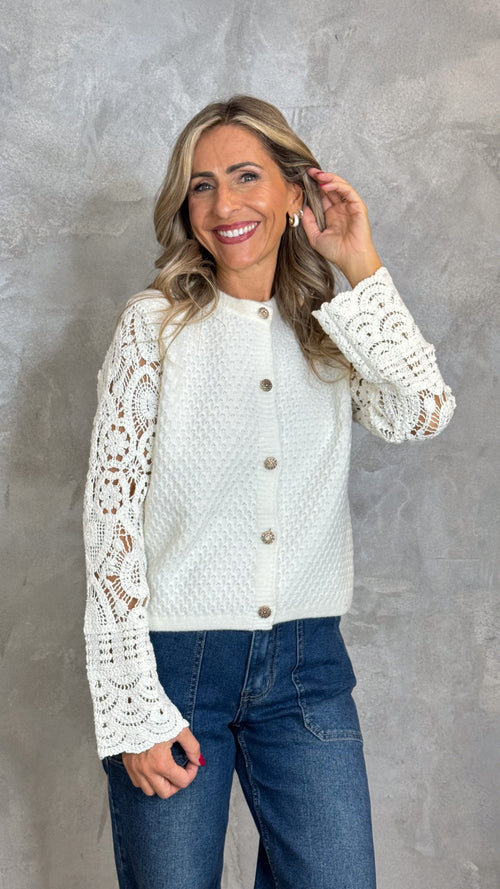 LACE EFFECT SLEEVE CARDIGAN