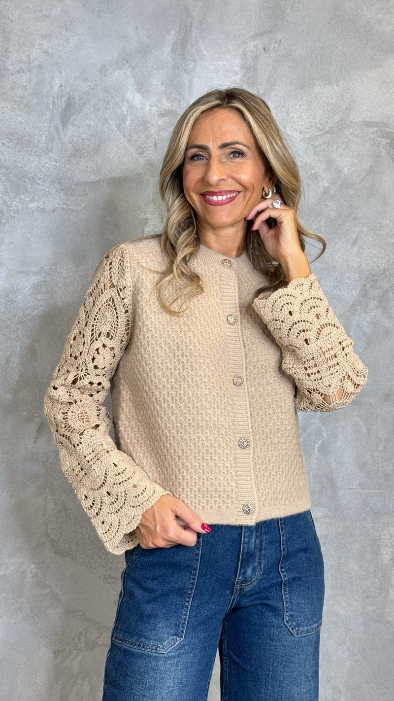 LACE EFFECT SLEEVE CARDIGAN