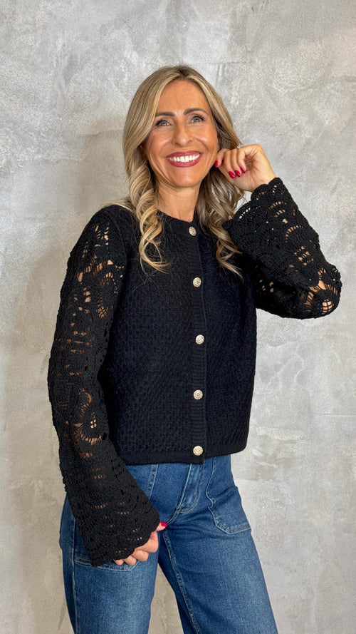 LACE EFFECT SLEEVE CARDIGAN