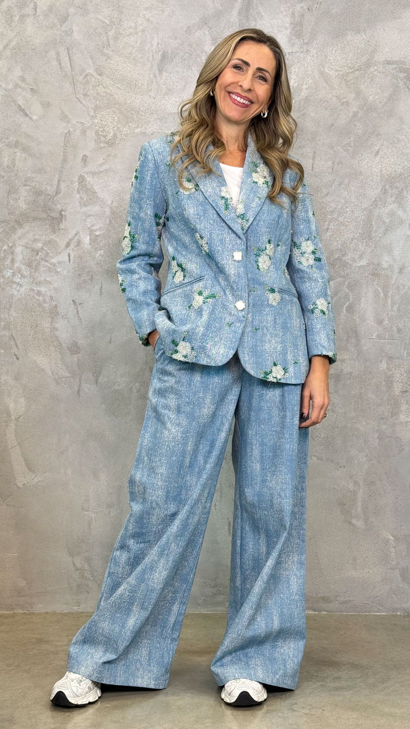 JEANS PALAZZO CON BOTTONE GIOIELLO